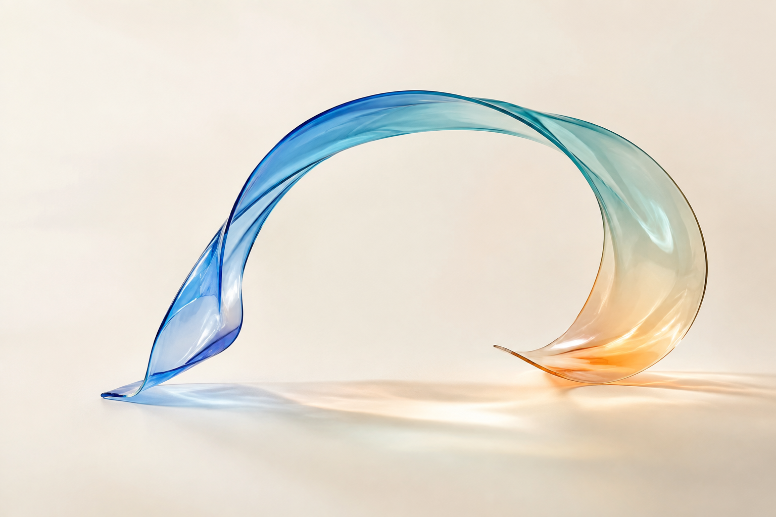 A translucent blue and green ribbon following an open arc